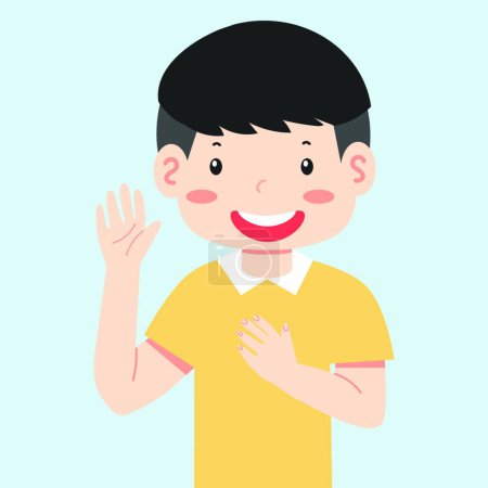 Téléchargez les illustrations : Enfant faisant une promesse avec la main sur la poitrine - en licence libre de droit