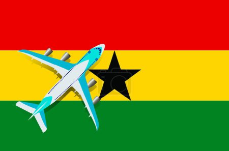 Photo for Vector Illustration of a passenger plane flying over the flag of Ghana. - Royalty Free Image