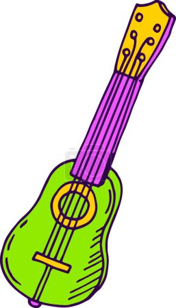 Téléchargez les illustrations : "Icône de guitare enfant. Instrument de musique enfant coloré" - en licence libre de droit