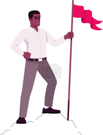 Illustration for "Successful businessman on top of world metaphor semi flat RGB color vector illustration. Industry leader on mountain peak isolated cartoon character on white background. Business achievements concept" - Royalty Free Image