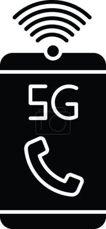 Illustration for "5G mobile network black glyph icon. Improved standard for phone calls, voice messages. Communication. Wireless technology. Silhouette symbol on white space. Vector isolated illustration" - Royalty Free Image