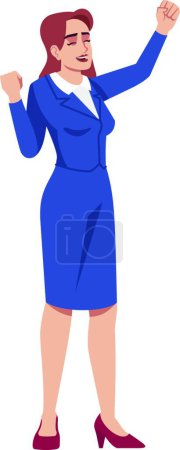 Illustration for "Businesswoman victorious gestures semi flat RGB color vector illustration. Female project manager celebrating successful deal isolated cartoon character on white background. Office worker success" - Royalty Free Image