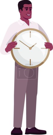 Illustration for "Professional self efficacy semi flat RGB color vector illustration. Employee with clock isolated cartoon character on white background. Work assignments optimization and meeting deadlines concept" - Royalty Free Image