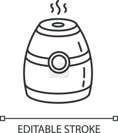 Illustration for "Steam humidifier pixel perfect linear icon. Portable air purifier, oil diffuser. Thin line customizable illustration. Contour symbol. Vector isolated outline drawing. Editable stroke" - Royalty Free Image