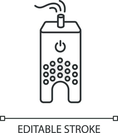 Illustration for "Ultrasonic humidifier pixel perfect linear icon. Home ionizer, silent mode device. Thin line customizable illustration. Contour symbol. Vector isolated outline drawing. Editable stroke" - Royalty Free Image