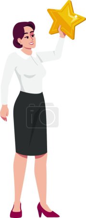 Illustration for "Offering brave business ideas semi flat RGB color vector illustration. Female worker with star isolated cartoon character on white background. Creative approach to goals setting concept" - Royalty Free Image