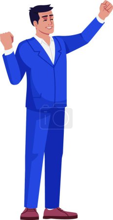 Illustration for "Positive emotional reaction to success semi flat RGB color vector illustration. Top manager raising hands in victorious gesture isolated cartoon character on white background. Goals achievement mood" - Royalty Free Image