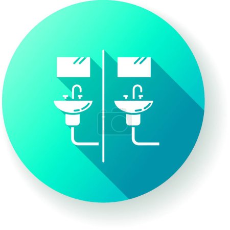 Illustration for "Communal bathroom blue flat design long shadow glyph icon. Bathing arrangement. Common washbasins. Shared bath. Dormitory conditions. Living accommodations. Silhouette RGB color illustration" - Royalty Free Image