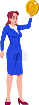 Illustration for "Financial gain celebration semi flat RGB color vector illustration. Female boss, top manager happy with increased income isolated cartoon character on white background. Boosting profit concept" - Royalty Free Image