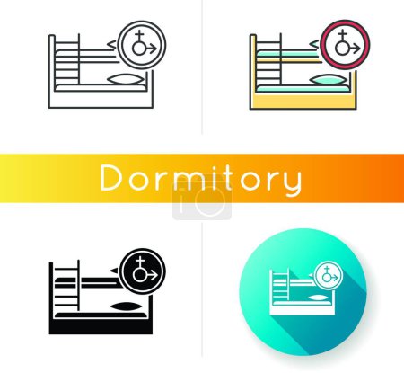 Illustration for "Mixed dorm icon. Shared dormitory room. Common bedroom. Bunk bed. Accommodation facility. Hostel. Linear black and RGB color styles. Linear, black and RGB color styles. Isolated vector illustrations" - Royalty Free Image