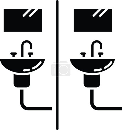 Illustration for "Communal bathroom black glyph icon. Bathing arrangement. Common washbasins. Shared bath. Dormitory conditions. Living accommodations. Silhouette symbol on white space. Vector isolated illustration" - Royalty Free Image