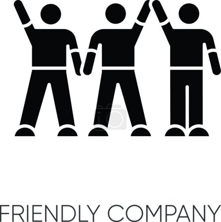 Illustration for "Friendly company black glyph icon. Friendship, social communication, fellowship silhouette symbol on white space. Best friends group spend time together. Vector isolated illustration" - Royalty Free Image