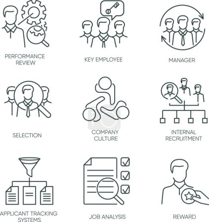 Illustration for "Recruitment pixel perfect linear icons set. Executive search, professional headhunting customizable thin line contour symbols. Isolated vector outline illustrations. Editable stroke" - Royalty Free Image