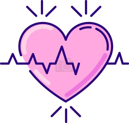 Téléchargez les illustrations : "Coeur rose icône de couleur RVB. Pouls. Rythme cardiaque. Analyse de fréquence cardiaque. Signes vitaux. Soins de santé cardiovasculaire. Tests médicaux. Analyse clinique. Illustration vectorielle isolée
" - en licence libre de droit