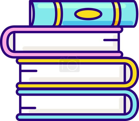 Ilustración de "Pila de libro icono de color RGB. Montón de libros de texto de tapa dura. Tarea escolar. Autoeducación y conocimiento. Enseña y estudia. Firma de librería. Colección de la biblioteca. Ilustración vectorial aislada
" - Imagen libre de derechos
