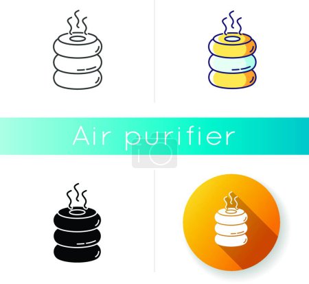 Illustration for "Air purifier, steam humidifier icon. Household appliance, ionizer, water vaporizer, air conditioning domestic device. Linear black and RGB color styles. Isolated vector illustrations" - Royalty Free Image