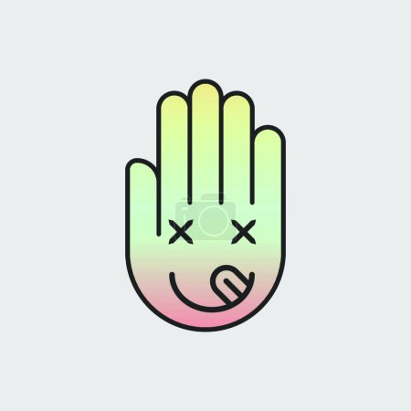 Téléchargez les illustrations : "Main Emoji dessin animé avec illustration de conception d'expression gueule de bois." - en licence libre de droit