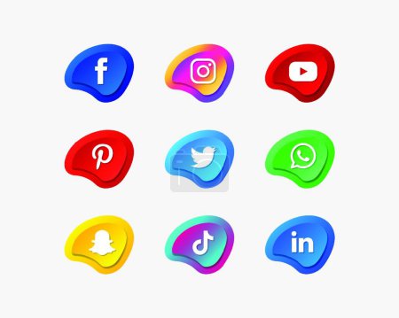 Téléchargez les illustrations : "icônes de réseau social les plus populaires dans le style de forme liquide coloré. EPS vectoriel 10" - en licence libre de droit