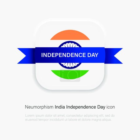 Téléchargez les illustrations : "Symbole de la fête de l'indépendance de l'Inde avec drapeau indien et ruban dans un style de neumorphisme à la mode. EPS vectoriel 10" - en licence libre de droit