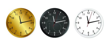 Illustration for "Wall clocks in golden black and white colors. Realistic clock vector set isolated on white background. Vector EPS 10" - Royalty Free Image