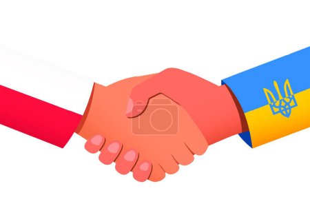 Illustration for "Handshake between Poland and Ukraine as a symbol of financial or political relations and assistance. Vector illustration EPS 10" - Royalty Free Image