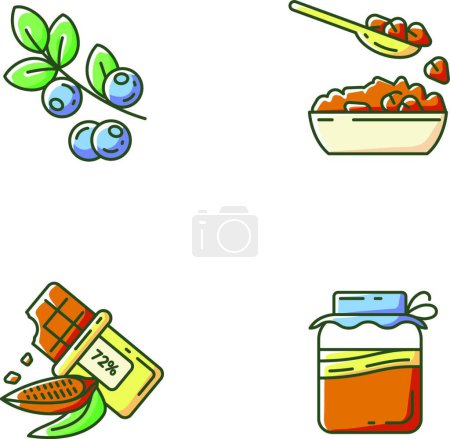 Illustration for "Healthy vegetarian meals RGB color icons set" - Royalty Free Image
