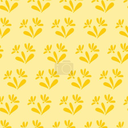 Téléchargez les illustrations : "Modèle simple doodle sans couture Fleurs jaunes dessinées à la main sur un fond clair. Fond botanique minimaliste, illustration vectorielle" - en licence libre de droit