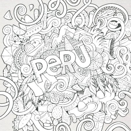 Illustration for Peru hand lettering and doodles elements background - Royalty Free Image