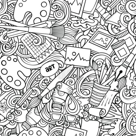 Illustration for Cartoon cute doodles hand drawn Artist seamless pattern - Royalty Free Image