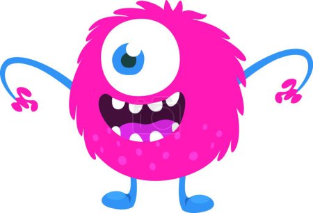 Ilustración de Dibujos animados asustadizos un monstruo de ojos. Vector Halloween monstruo rosa ilustración - Imagen libre de derechos