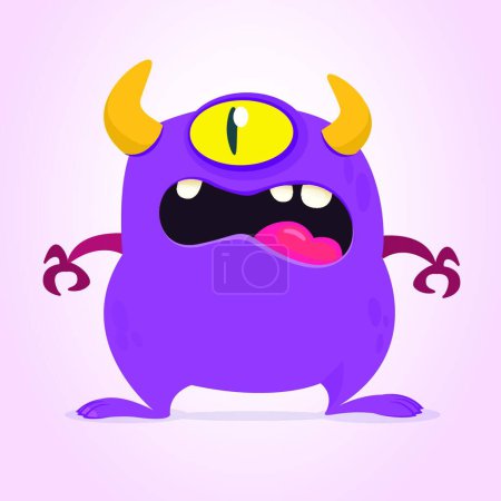 Ilustración de "Monstruo de dibujos animados enojado con un ojo. Vector ilustración monstruo púrpura. Diseño de Halloween
" - Imagen libre de derechos