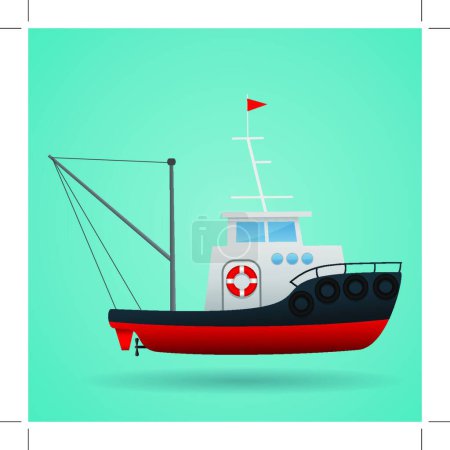 Ilustración de Un remolcador. Barco de pescadores. Estilo de dibujos animados. Una foto graciosa. Imagen vectorial
. - Imagen libre de derechos