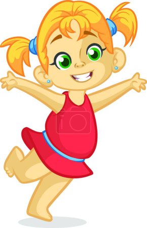 Illustration for Vector color cartoon image of a cute little girl in red dress - Royalty Free Image