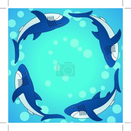 Téléchargez les illustrations : "Des requins. Fond marin sous-marin. Illustrations vectorielles de dessin animé plat
" - en licence libre de droit
