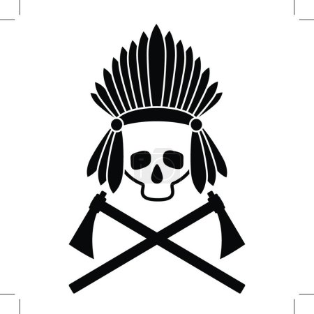 Illustration for "Skull Indian chief. Black and white picture. Icon. Vector Image." - Royalty Free Image
