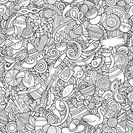 Illustration for "Cartoon cute doodles Latin America seamless pattern" - Royalty Free Image