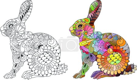 Illustration for "Spring rabbit coloring page for adult and children. Color and outline set" - Royalty Free Image