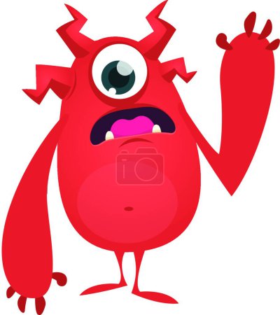 Ilustración de "Lindo monstruo de un solo ojo de dibujos animados. Ilustración vectorial de Halloween del personaje divertido monstruo rojo
" - Imagen libre de derechos