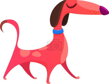 Téléchargez les illustrations : "Dessin animé drôle chien marche. Illustration design plat
." - en licence libre de droit