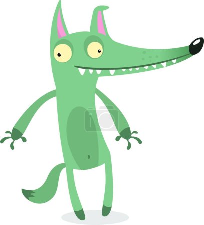 Illustration for "Vector cartoon wolf character isolated on white. Forest funny wolf flat icon. Crazy wolf character " - Royalty Free Image