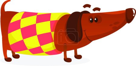 Téléchargez les illustrations : "Dessin animé drôle Dachshund chien portant un pull. Illustration vectorielle
 ." - en licence libre de droit