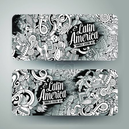 Illustration for Cartoon hand-drawn doodles Latin American banners - Royalty Free Image