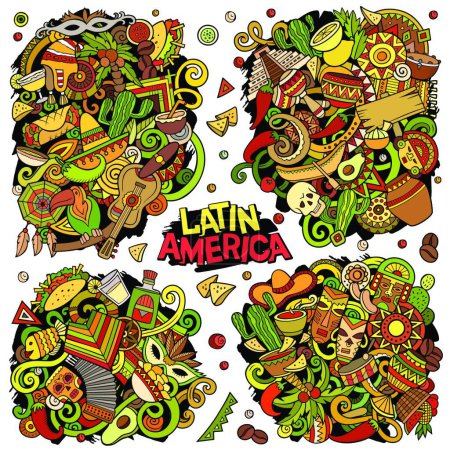Illustration for "Latin America cartoon vector doodle designs set." - Royalty Free Image