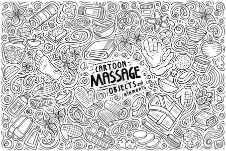 Photo pour "Jeu de dessins animés Doodle d'objets et de symboles de massage" - image libre de droit
