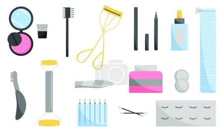 Illustration for "Set of cosmetics. Facial skin care, eyelashes, eyebrows. Flat style. Vector." - Royalty Free Image