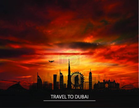 Téléchargez les illustrations : "La silhouette du paysage urbain de Dubaï" - en licence libre de droit