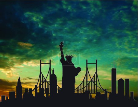 Ilustración de "La silueta de Nueva York al atardecer" - Imagen libre de derechos