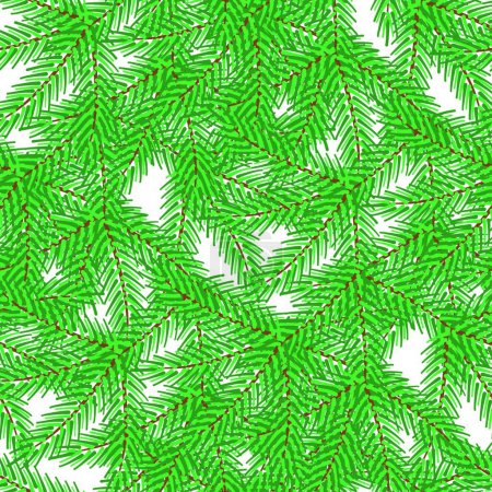 Téléchargez les illustrations : "Branches moelleuses d'un arbre de Noël. Fond coniférien vert. Motif sans couture Nouvel An. La texture est grande pour le tissu, l'emballage, le papier peint." - en licence libre de droit