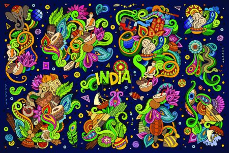 Illustration for "Vector doodle cartoon set of Indian designs" - Royalty Free Image