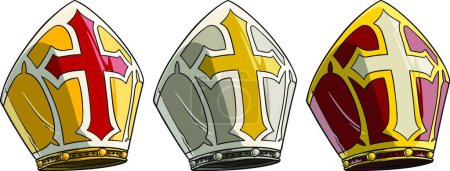 Illustration for "Cartoon catholic bishop or pope mitre with cross" - Royalty Free Image